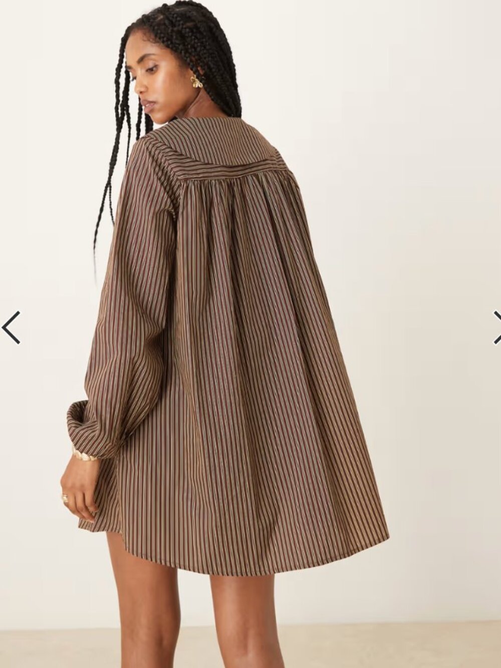 ASOS Glamorous poplin mini shirt dress in brown and buttermilk stripes - Picture 2 of 6